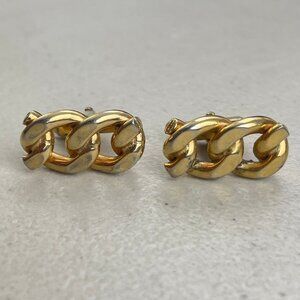 Vintage Chain Link Cuff Links 1960s Gold Tone Metal Cufflinks Mid Century Formal